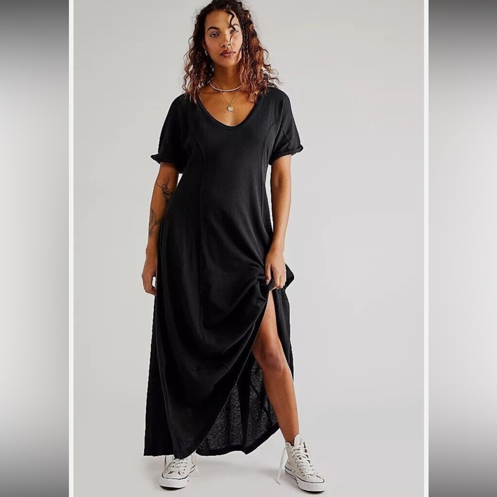 Free People FP Beach Meadow Tee Dress Maxi Black Size M
